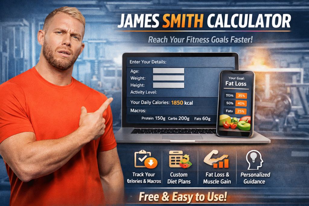 James Smith Calculator interface showing daily calorie intake and macro breakdown for fat loss